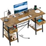 YAOHUOO 47 Inch Computer Desk with 2 Wooden Drawers/Power Outlet/USB Ports, Home Office Desk with Storage Shelves for Bedroom,Modern Writing Desk,Work Desk,Study Table(Rustic Brown)