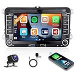 CAMECHO 1G+32G Android Car Stereo Wireless CarPlay & Android Auto for VW Volkswagen Seat Golf Passat Jetta Tiguan Touran 7”Touchscreen BT Car Radio with GPS Sat Navi WiFi HiFi Backup Camera MIC