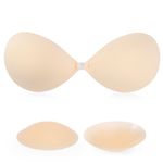 RELIRELIA Sticky Bra, Self Adhesive Bra, Invisible Strapless Reusable Silicone Bra, Sticky Push Up Backless Bras for Women, Beige, 30-40D