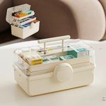 HOOPVOOL® Clear Plastic Medicine Storage Box Organizer, Family Emergency Kit Portable Lockable Container for, Art Craft and Cosmetic Household Organizer (Cream, First Aid Box)