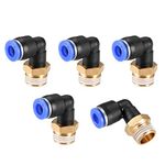 sourcing map Push to Connect Tube Fitting Male Elbow 6mm Tube OD x G1/4 Thread Pneumatic Air Push Fit Lock Fitting Blue 5pcs