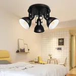 HiBay LED Ceiling Light Fixtures, 3-Lights Adjustable Spotlight, Industrial Track Lighting Fitting with Round Plate for Kitchen, Living Room, Office, E26 Base, Black (Bulbs Not Included)