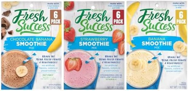 Concord Foods, 3 Breakfast Fruit Smoothie Mix Flavors: 6 Chocolate Banana 1.3 Oz Pouches, 6 Banana 2 Oz Pouches, 6 Strawberry 2 Oz Pouches