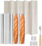 Spmarkt Silver French Baguette Bread Pan Kit, Non-Stick Baguette Tray with Proofing Cloth, Bread Lame for Baking