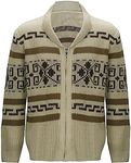 Jeffrey The Dude Costume Cardigan Sweater Adult Men Long Sleeve Shawl Collar Knitted Zip Up Cardigan Sweater (Beige, Large), Beige, Large