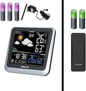 Wireless Digital Colour Weather Station With Moon Phase by EPRO With Indoor and Outdoor Temperature and Humidity Sensor | Digital Thermometer Hygrometer With Calendar Display, Moon Phase, Time, Alarm, Snooze Function, Barometric Pressure And Weather Forecast