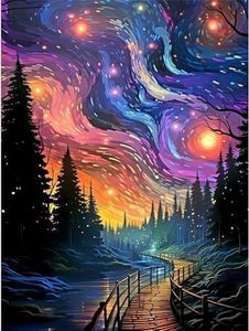 MjhRcll Starry Sky Stamped Cross Stitch Kits, DIY Starry Night Cross Stitch Ornament Kits for Adults Beginners,Colorful Counted Embroidery Needlepoint Kits Home Decor 12x16inch