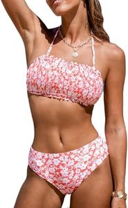 CUPSHE Bikini deux pièces pour femme, haut bandeau à nouer dans le dos avec bretelles amovibles, bas taille moyenne, Taille M