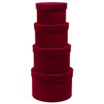 GnFlus Round Gift Boxes with Lids for Presents Set of 4 Red Wine Velvet Nesting Gifts Box for Arrangements Flowers Wedding Birthday Valentines Bridesmaid Christmas Party Anniversary