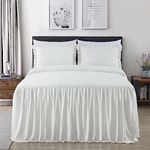 Chezmoi Collection Sinclair 3-Piece Ruffle Skirt Bedspread Set - French Country Chic Farmhouse - Full, Ivory
