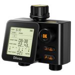 Sprinkler Timer 2 Zone with Rain Sensor and 6 Separate Watering Irrigation Programs, Diivoo Water Hose Timer 2 Outlet with Manual Watering, Child Lock, IPX5 Waterproof for Garden, Outdoor Lawn, Pool