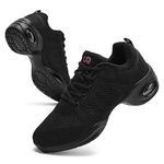 PPQ Women's Jazz Shoes Lace-up Sneakers Modern Dance Shoes Air Cushion Platform Walking Dance Shoes, A Black, 8