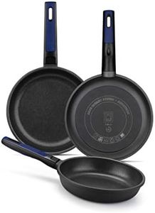 BRA Advanced sartenes 20-24-28 cm, de Aluminio Fundido Antiadherente, sin PFOA, Reforzado, Rendimiento Superior y Resistencia a los arañazos, Apta para inducción, Lote de 3, Negro, 18 cm, 3 Unidades