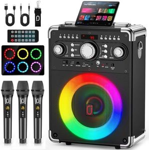 HWWR Karaoke Machine with 3 Microphones, Bluetooth Karaoke Speaker for Adults with Echo Adjustment, Portable Karaoke Machine Support TWS, USB, TF Card, Guitar, TV Connected for Outdoor, Events & Party
