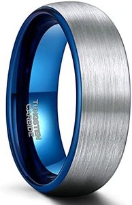 SHINYSO 4mm 6mm 8mm Tungsten Carbide Rings Dome Blue/Black Matte Engagement Wedding Band for Men Women Comfort Fit Size 4-13, tungsten tungsten carbide, silver-plated