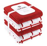 UniQloth Assorted Waffle Kitchen Dish Towels Cotton Set of 6, Soft Absorbent Quick Drying Table and Kitchen Linen, Tea Towels and Cleaning Towels with Hanging Loop, Dish Towels 15x25 Red