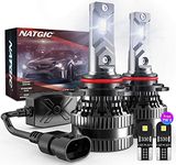 NATGIC 9012 LED Headlight Bulbs with 2 Pcs T10 LED Bulbs, 300% Brightness HIR2 LED Bulbs Conversion Kit with Upgraded EMC Intelligent Driver, 70W 12000LM Xenon White 6500K (Total 4 LED Bulbs)