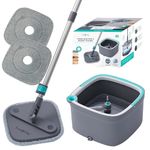 True & Tidy, True Clean Spin Mop and Bucket System, Includes Spin Mop, Dual Compartment Mop Bucket and 2 Thick Washable Microfiber Mop Pads, SPIN-800A, Gray