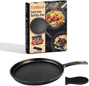 Tortillada – 26cm Pre Seasoned Cast Iron Griddle/Pan + Hot Handle Holder + Recipes E-Book 50 Tortilla Recipes