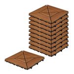 Sharpex Deck Tiles with Interlocking | 10 Piece Teck Wood Floor Decking Water Resistant Tile for Balcony, Terrace, Garden | Quick Flooring Solution for Indoor/Outdoor (Brown, 12 X 12 Inch)