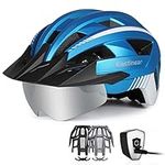 EASTINEAR Adults Bike Helmet with Magnetic Goggle Bicycle Helmet with USB Rechargeable LED Light for Men Women Cycling Helmet with Removable Sun Visor Adjustable Size (L: 57-61 cm, Metal Blue)