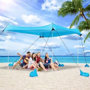 Beach Tent UPF50+ With 8 Sandbags, Camping Essentials for 6-12 Persons, Shade Canopy With Stability Poles and Big Ground Pegs, Pop Up Canopy for Picnics, 12X12FT Blue