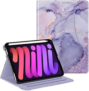 Fintie Folio Case for iPad Mini 6 2021, Multi-Angle Smart Stand Cover w/Pencil Holder & Pocket, Auto Sleep/Wake for iPad Mini 6th Generation 8.3 Inch, Lilac Marble