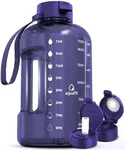 AQUAFIT 64 oz Water Bottle with Time Marker - Straw & Chug Lid - BPA Free Half Gallon Water Bottle, Big Water Bottle with Straw, Gym Water Bottle with Handle, Gallon Water Jug (Violet, 64 Ounces)