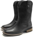 YFFUSHI Men's American Western Cowboy Boots Funky Vintage Fashion Embroidered Square Toe Boots Chunky Heel