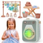 Koolbitz Toy Washing Machine Playset for Kids – 20PCS Laundry Room Pretend Play Set with Clothes Rack Ironing Board Laundry Detergent and Sound Effects – Educational Role Play Toy for Toddlers Ages 3+