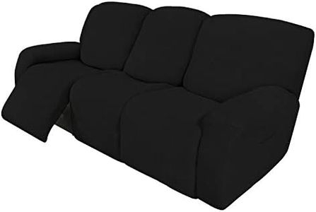 Easy-Going 8 Pieces Recliner Sofa Stretch Sofa Slipcover Sofa Cover Furniture Protector Couch Soft with Elastic Bottom Kids, Spandex Jacquard Fabric Small Checks Black