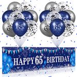 RUMIA Blue 65th Birthday Decorations for Men Women, Navy Blue Silver Happy 65th Birthday Yard Banner, Blue 65th Birthday Balloons for 65th Birthday Anniversary Party Decorations Supplies