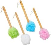 Juvale 4 Pack Back Scrubber for Shower with Long Handle, Loofah on a Stick for Exfoliating, 4 Assorted Colors, 16 in