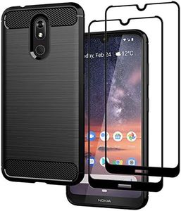 Sinwere Compatible for Nokia 3V/Nokia 3.2 Phone Case with [2 x Full Coverage Tempered Glass Screen Protectors]