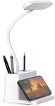 AXX Small Desk Lamps for Home Office, White Desk Light for Kids, LED Desktop/Computer Study Lamps for Bedrooms, Rechargeable, Pen Holder, Mini, Adjustable Gooseneck Table Lamp for College Dorm Room