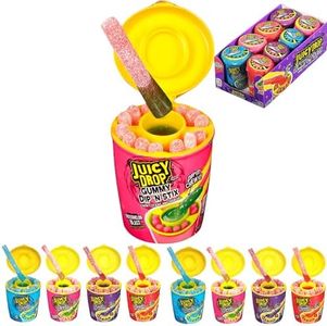 Juicy Drop Gummy Dip 'N Stix, Sweet Gummy Sticks W/Sour Dipping Gel, 8 Pack - Fun Gummy Candy For Birthdays - Sour Candy Bulk For Parties And Celebrations - Sour Candy Variety Pack