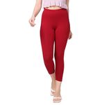 TRASA Tailored Cut & Classic Fit Stretchable Cotton Fabric Mid-Rise Skinny Fit High Ankle Length/Cropped Length Leggings for Women - Maroon, Size - M