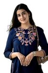 Women Embroidered Rayon Straight Kurta | Designer V-Neck Short Straight Kurti with 3Quarter Sleeves | Women's Cotton Top |Tunic -M,Navy Blue