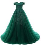 BessDress Off The Shoulder Prom Dresses Lace Elegant Evening Formal Dresses BD406, Hunter Green, 26