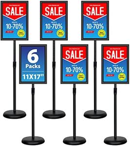 VAIIGO 6Packs 11x17 Inch Adjustable Pedestal Poster Sign Stand, Heavy Duty Floor Standing Sign Holder Stand Aluminum Snap Open Frame for Vertical and Horizontal View Sign Displayed(Black)