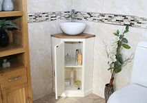 Cloakroom Corner Bathroom Vanity | White Unit Oak Top Ceramic Basin (Bowl D)