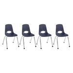 FDP 16" School Stack Chair, Stacking Student Seat with Chromed Steel Legs and Ball Glides; for in-Home Learning or Classroom - Navy (4-Pack), 10382-NV