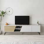 HOCUS PICUS TV Cabinet | 3-Door and 2-Tier Shelf Wooden Storage Cabinet | TV Units for Living Room | Lowboard Table Extra Large Modern TV Stand up to 65 Inch TVs | 180cm White, Oak