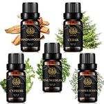 Aromatherapy Woody Essential Oil Set for Diffuser, 100% Pure Sandalwood Essential Oil, 5x10ml Aromatherapy Cedar Oil Set for Diffuser -Juniper Berry, Pine Needles, Cypress, Sandalwood, Cedar Oil