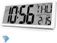 GEELION Atomic Clock 14.9" Digital Wall Clock Battery Operated Atomic Wall Clock Large Digital Alarm Clock with Day Date & Temperature for Wall Bedroom Living Room Classroom Home Office