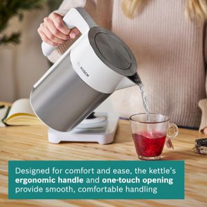 Bosch Cordless Kettle 1.7L – 7 Temperature Settings, KeepWarm, White/Silver