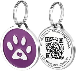 Pet Dwelling Premium Pet ID Tag for Dogs and Cats: Easy Scan QR Code, Instant Online Pet Profile Access, & Scan Location Alerts(Purple Paw)