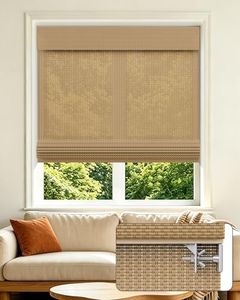 Allesin zen No Drill Cordless Bamboo Roman Shade, Light Filtering Brown Woven Window Blinds, Eco-Friendly Roll Up Shade for Living Room Kitchen, 45" W x 64" H, Brown