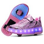 Qneic Roller Shoes USB Rechargeable Roller Skate Shoes Wheels Sneakers for Boys Girls Light Up Shoes Kids(4 Big Kid,Pink)