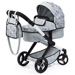 Bayer Design 17007AA Xeo Doll's Pram with Bag, Height-Adjustable Handle, Swivel Slider, Convertible as Doll Jogger, Movable Front Wheels, Integrated Basket